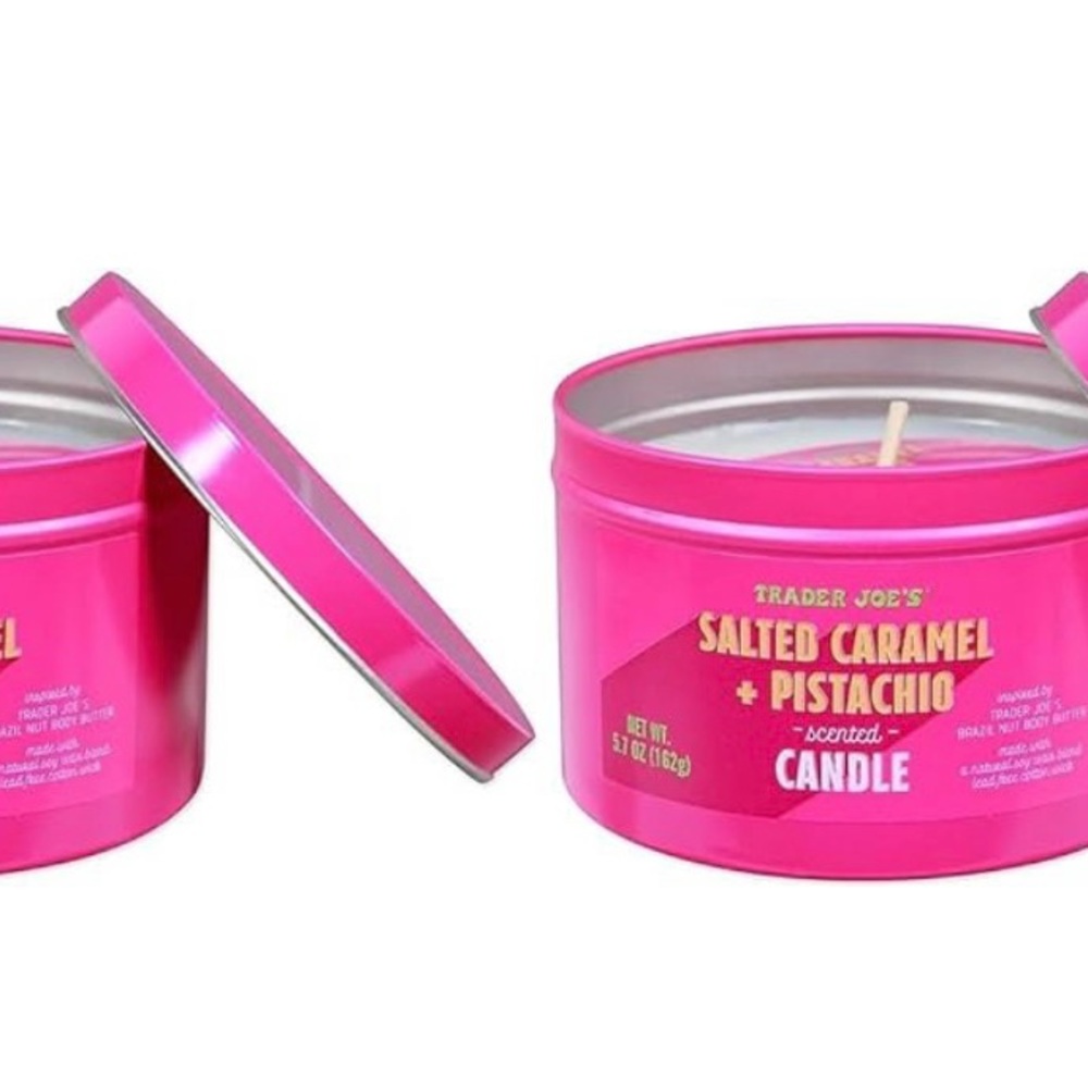 Trader Joe ’s NIP Salted Carmel & Pistachio  Candles Set of 2